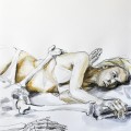 Studio of two reclining figures - Ink and watercolour on paper - 50x70cm - 2012